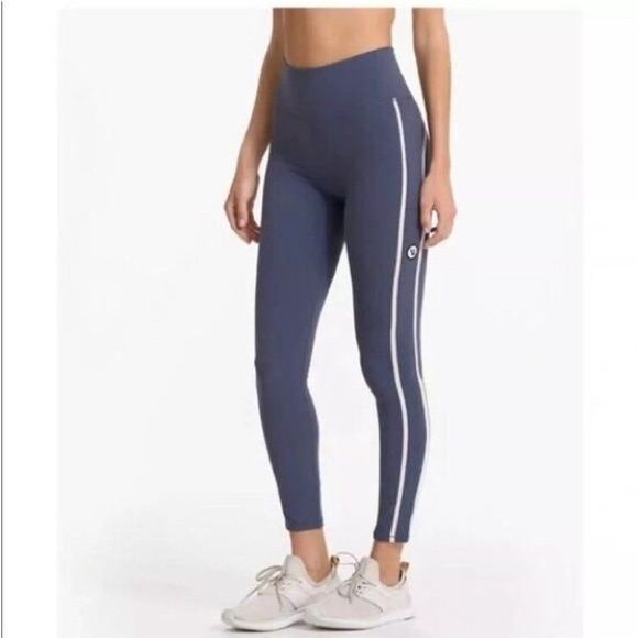 Vuori Navy Leggings With White Stripe